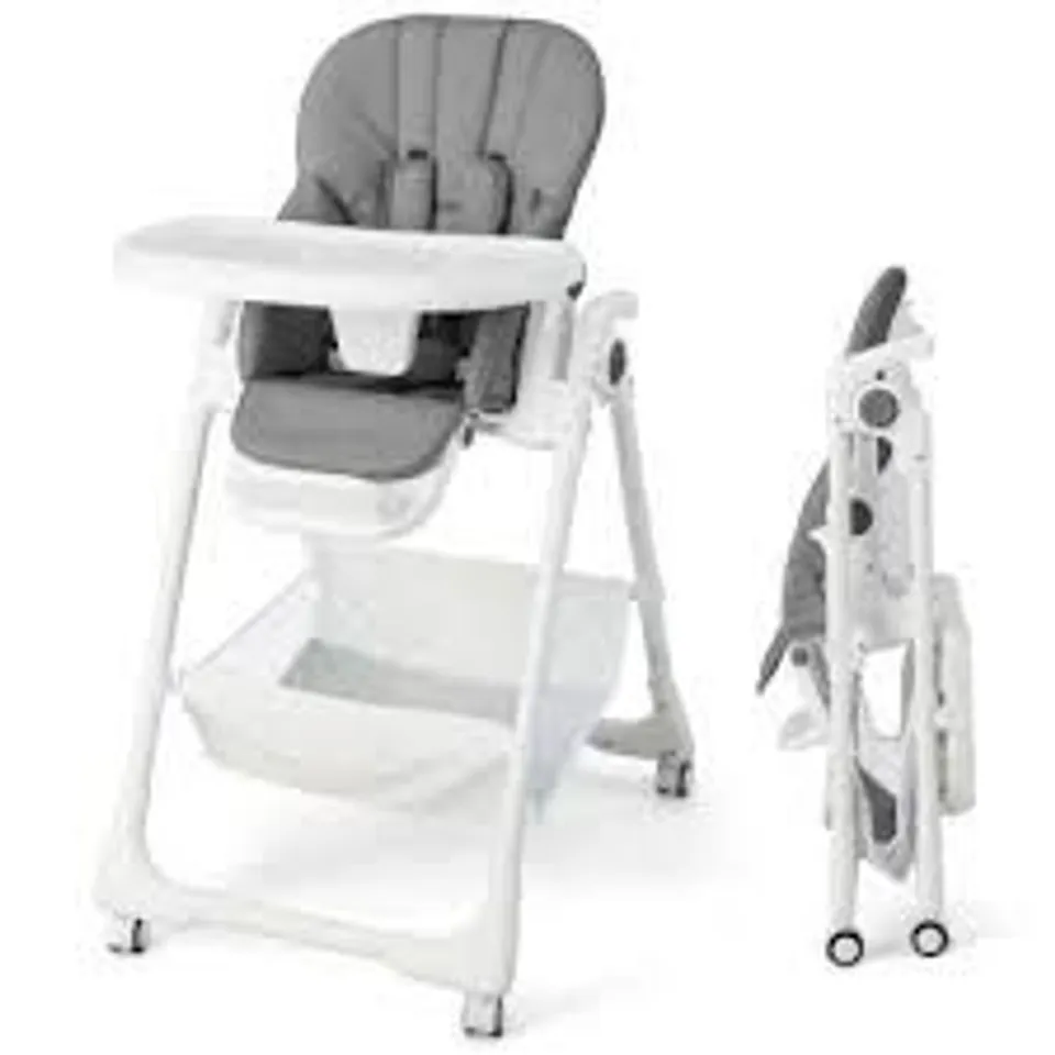 BOXED COSTWAY BABY HIGHCHAIR WITH SAFE, ADJUSTABLE AND FOLDING DESIGN - GREY