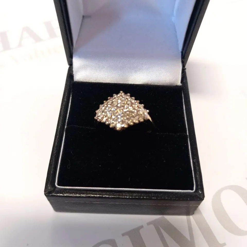 9CT YELLOW GOLD CLUSTER RING SET WITH NATURAL DIAMONDS WEIGHING +0.50CT