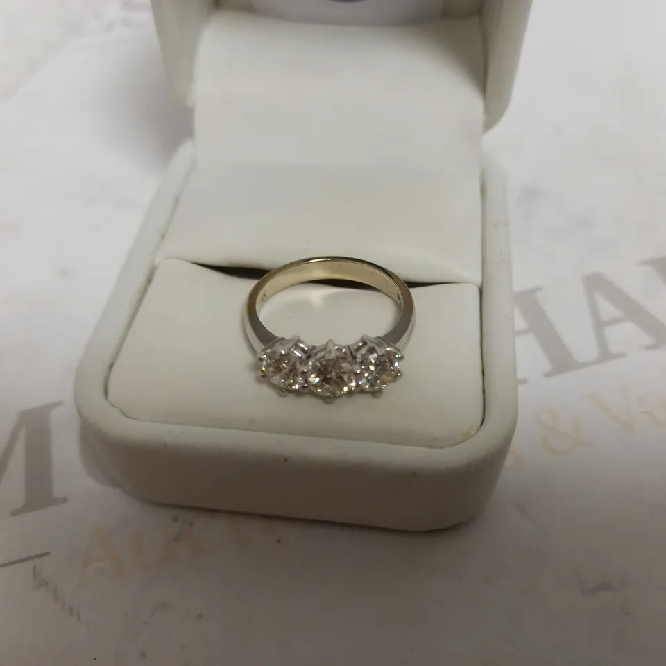 DESIGNER 18CT WHITE GOLD THREE STONE RING SET WITH DIAMONDS WEIGHING +-1.55CT