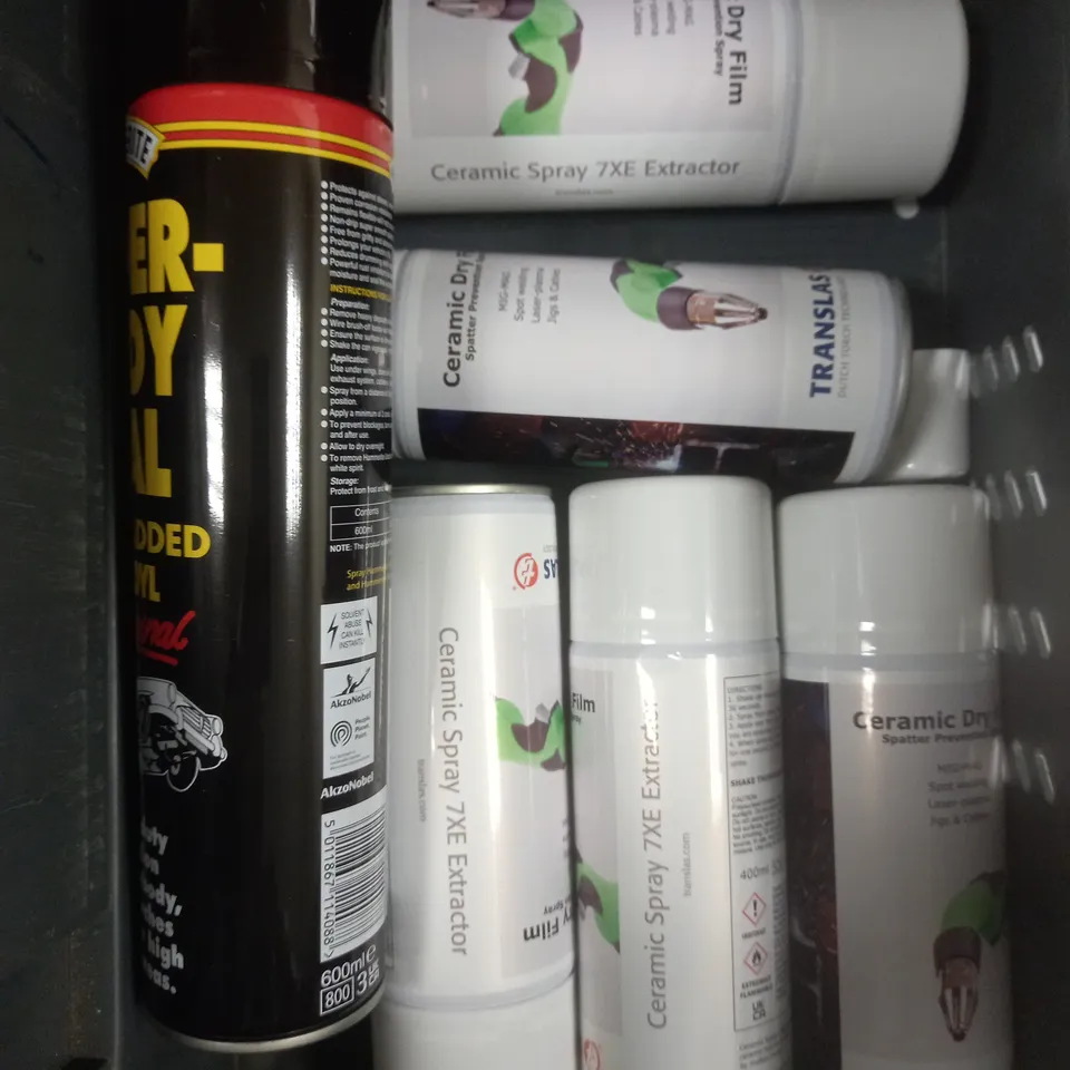 BOX OF APPROX 10 ASSORTED AEROSOLS TO INCLUDE SKIN CLEANSING FOAM, UNDERBODY SEAL, CERAMIC DRY FILM ETC - COLLECTION ONLY 
