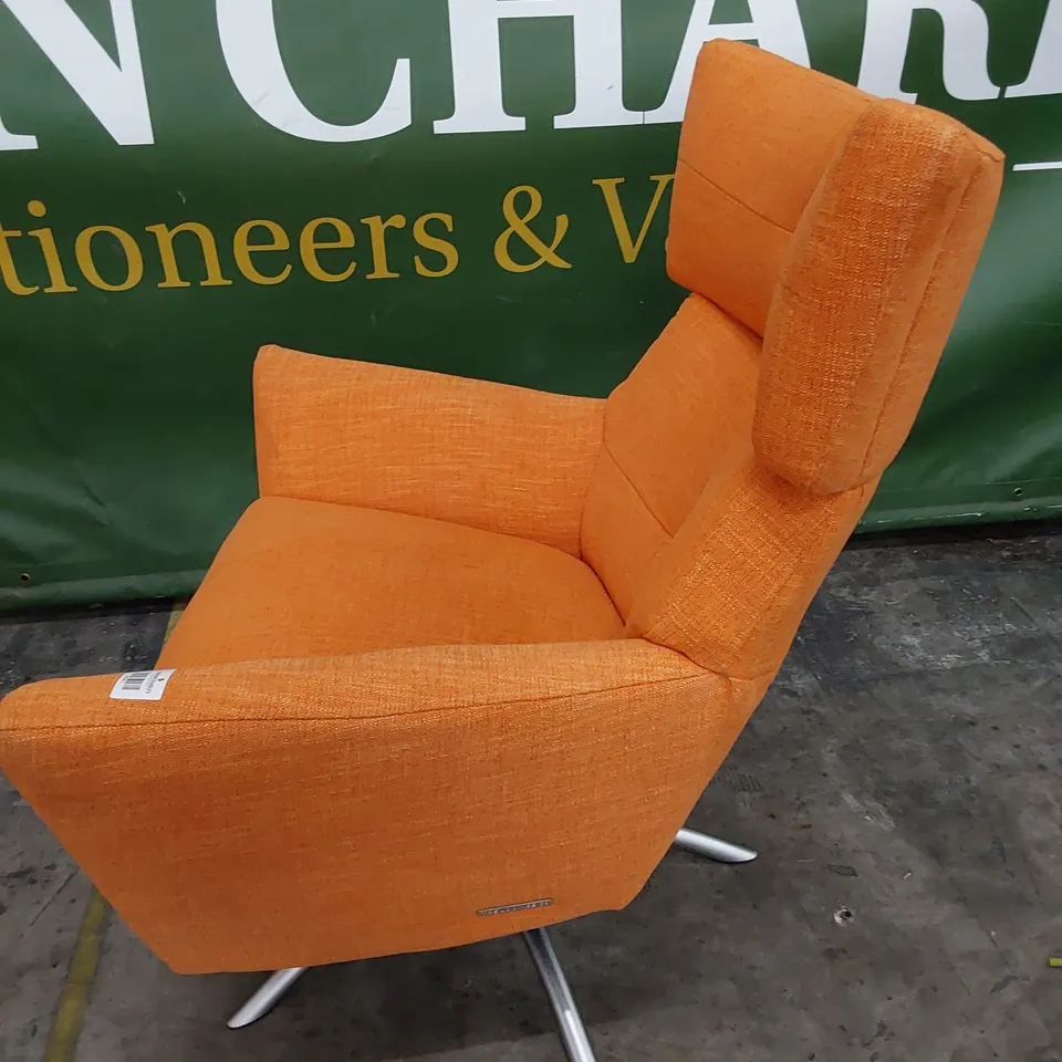 QUALITY BRITISH DESIGNER LOUNGE Co. JACOB SWIVEL WINGED CHAIR TANGARINE FABRIC 