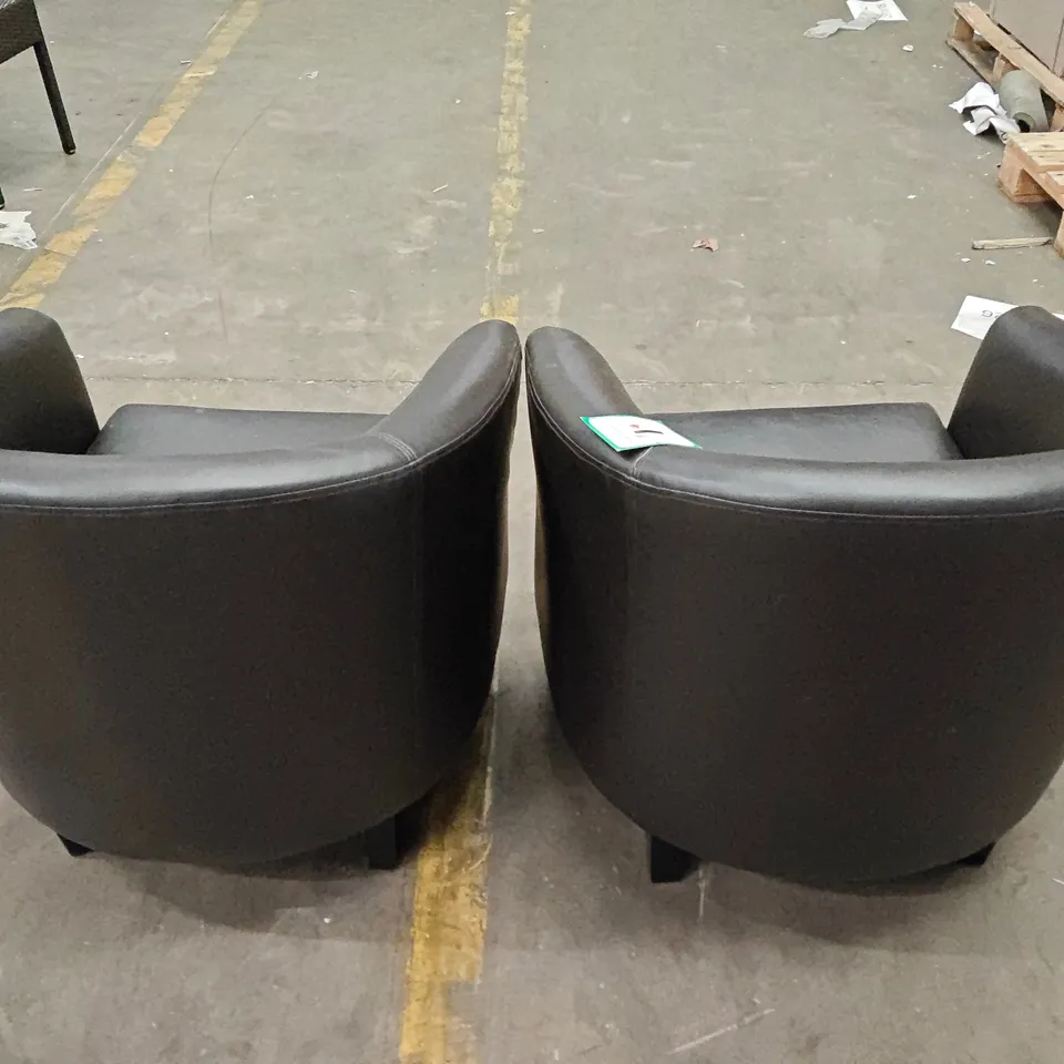 PAIR OF BLACK FAUX LEATHER TUB CHAIRS