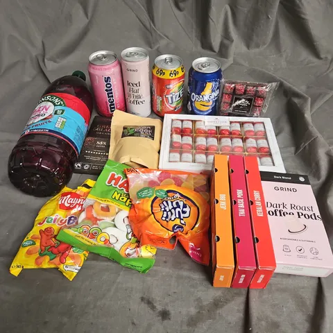 APPROXIMATELY 15 ASSORTED FOOD ITEMS TO INCLUDE - ROBINSONS SUMMER FRUITS, MENTOS STRAWBERRY SPARKLING WATER, SIMPLY COOK SEASONINGS, ETC - COLLECTION ONLY