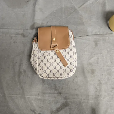 MONOGRAM CANVAS SMALL HANDBAG WITH TAN LEATHER FLAP
