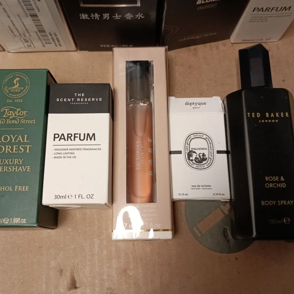 LOT OF 11 ASSORTED FRAGRANCE ITEMS TO INCLUDE TED BAKER BODY SPRAY, SCENT RESERVE PARFUMS AND VICTORIAS SECRET TRAVEL SPRAY