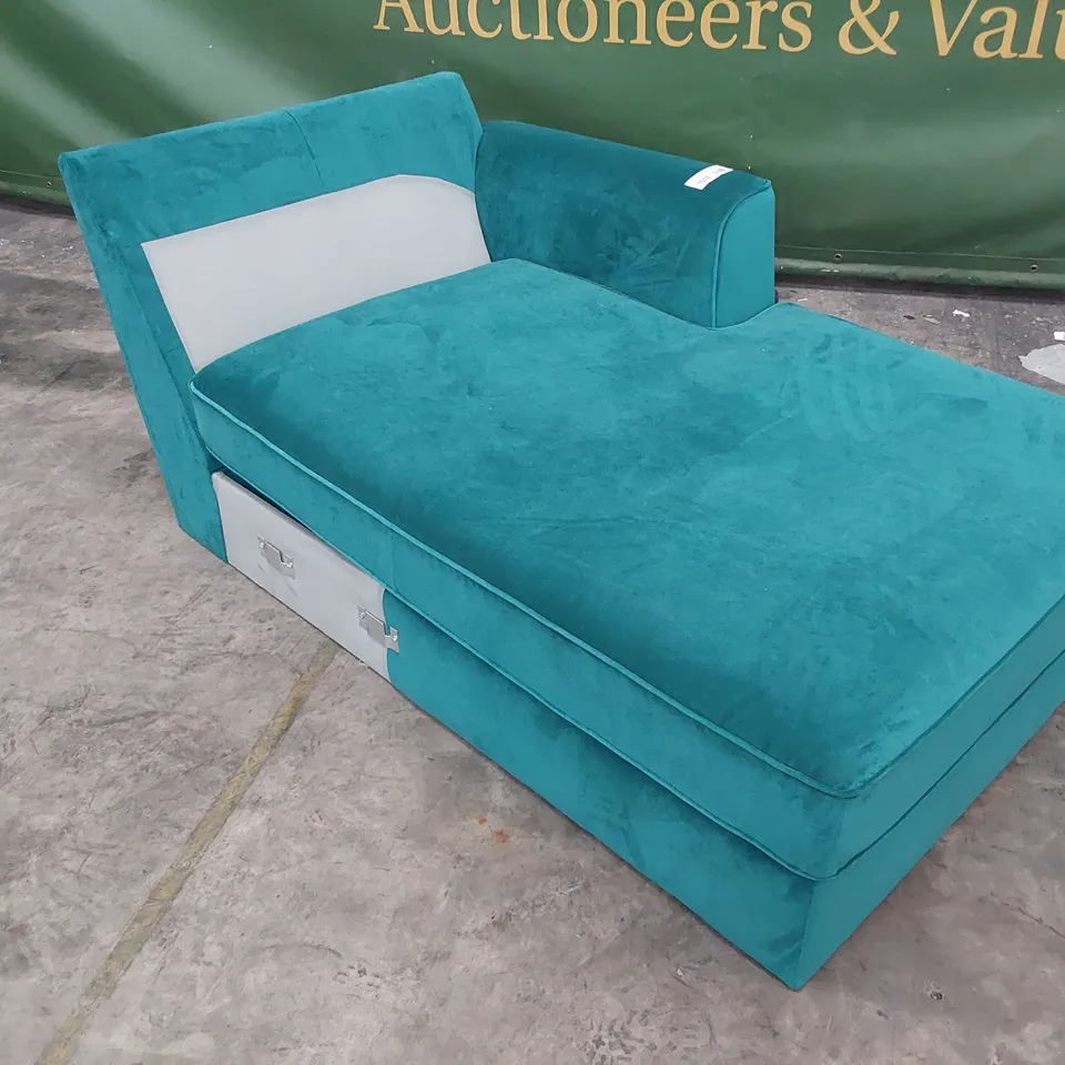 OTTOMAN STORAGE CHAISE SECTION TURQUOISE PLUSH FABRIC 