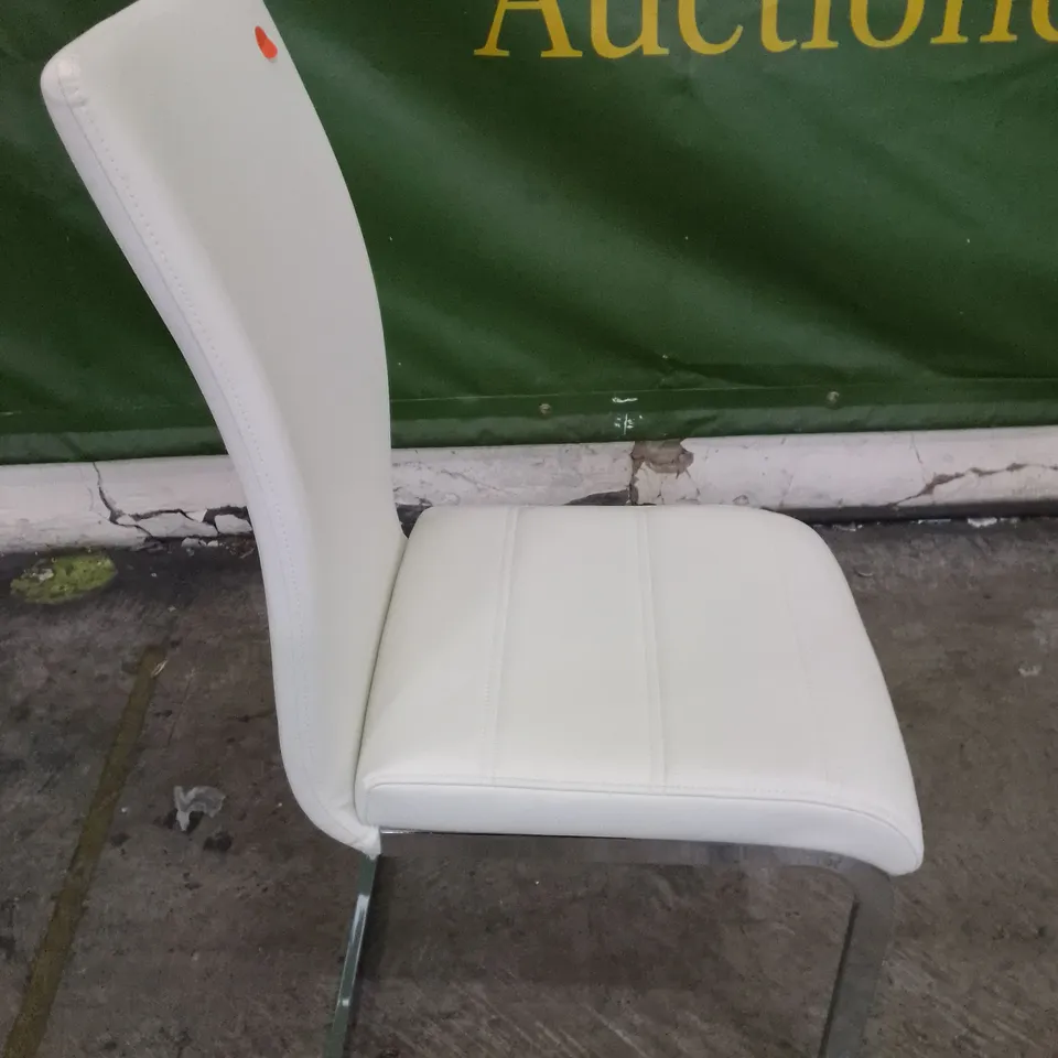 PERTH WHITE LEATHER DINING CHAIR WITH CHROME LEGS
