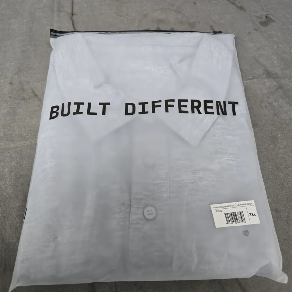 BUILT DIFFERENT POLO HEATHER GREY POLO SHIRT – UK 3XL