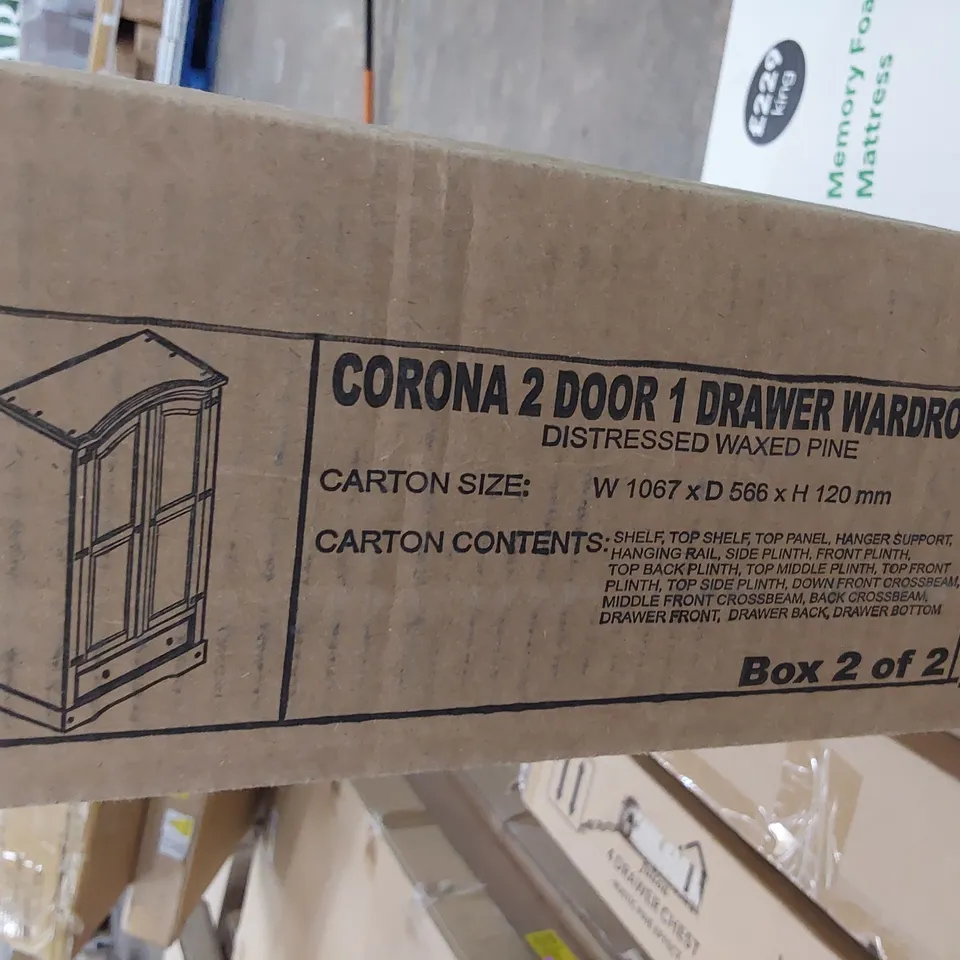BOXED CORONA 2 DOOR 1 DRAWER WARDROBE DISTRESSED WAXED PINE ( BOX 2 OF 2 ONLY)