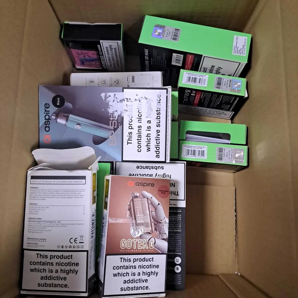APPROXIMATELY 20 VAPES & E-CIGARETTES TO INCLUDE GEEKVAPE S100, VAPORESSO XROS 4, ASPIRE GOTEK X ETC