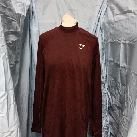 GYMSHARK LONG SLEEVE TOP – BURGUNDY, UK SIZE S