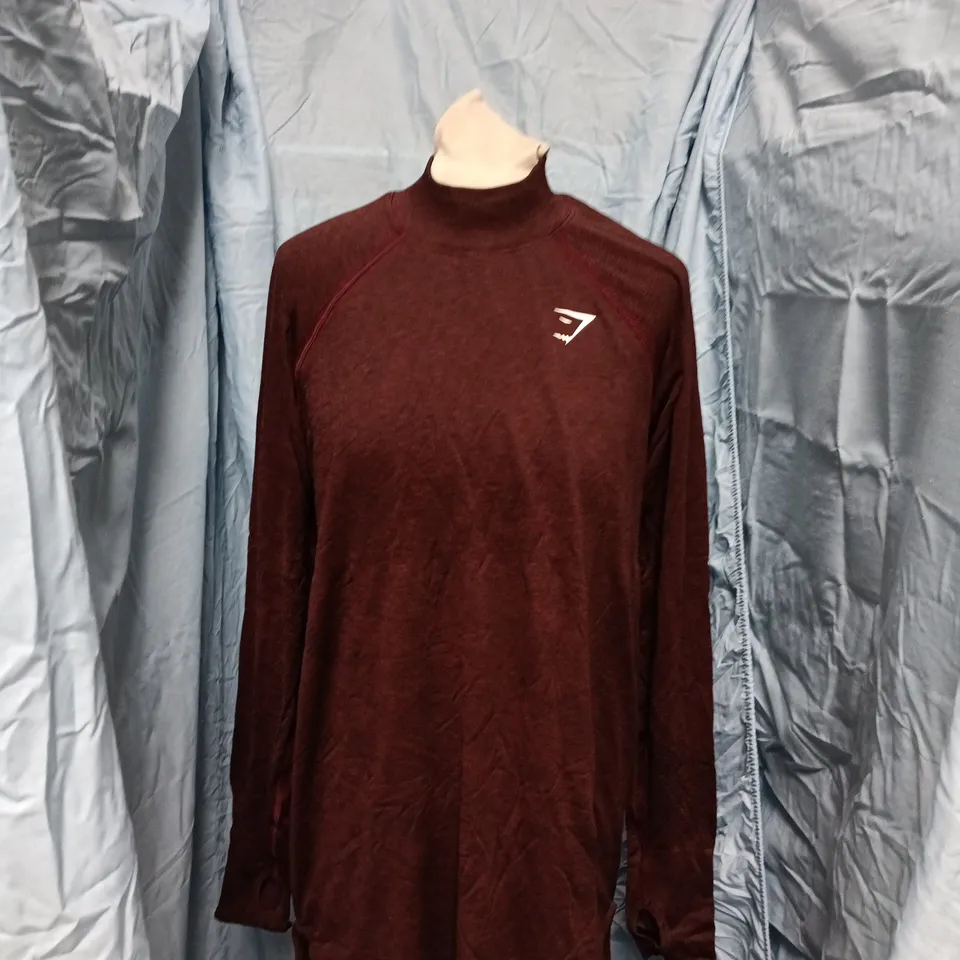 GYMSHARK LONG SLEEVE TOP – BURGUNDY, UK SIZE S