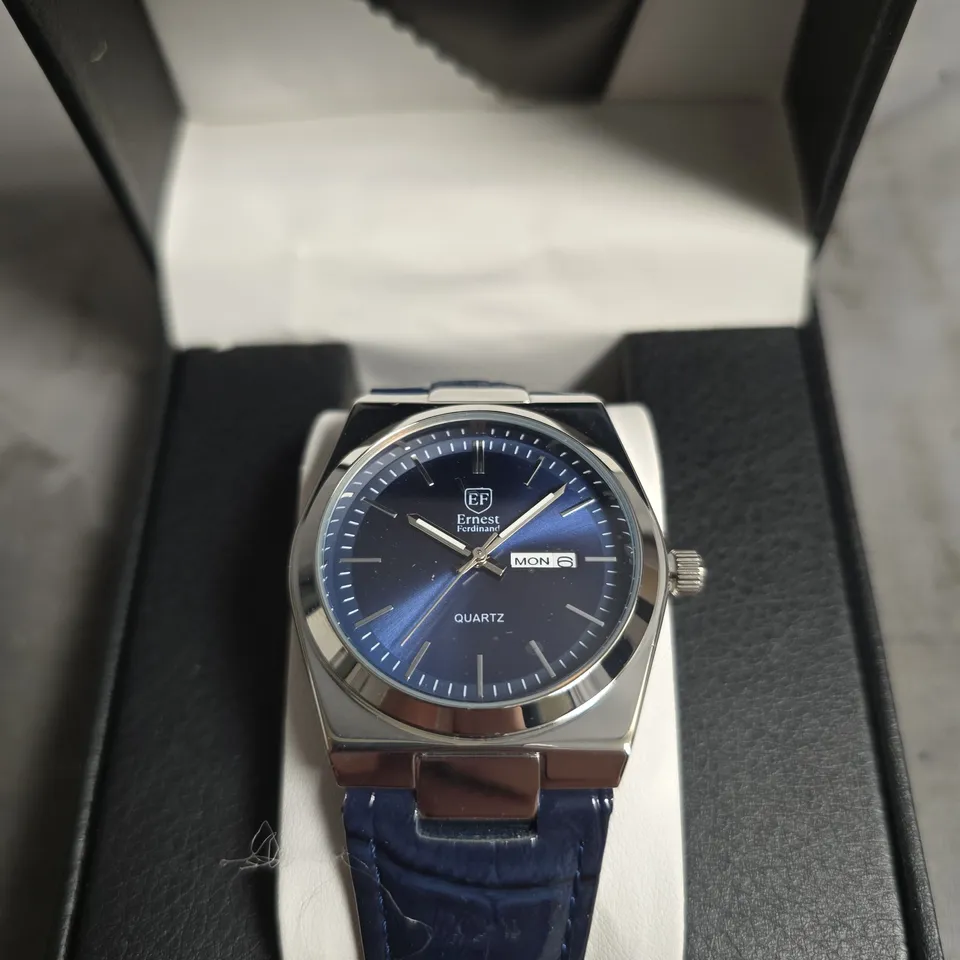 BOXED ERNEST FERDINAND QUARTZ WATCH – BLUE DIAL