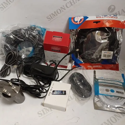 BOX OF APPROX 20 ITEMS INCLUDING ASSORTED CABLES AND CHARGERS