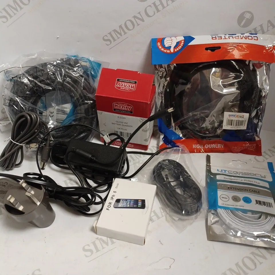 BOX OF APPROX 20 ITEMS INCLUDING ASSORTED CABLES AND CHARGERS