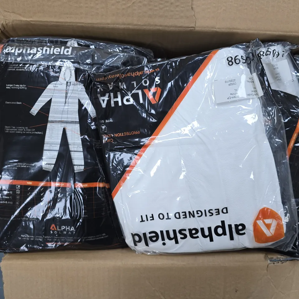 APPROXIMATELY 40 ALPHASHIELD PROTECTIVE COVERALLS IN WHITE - XL