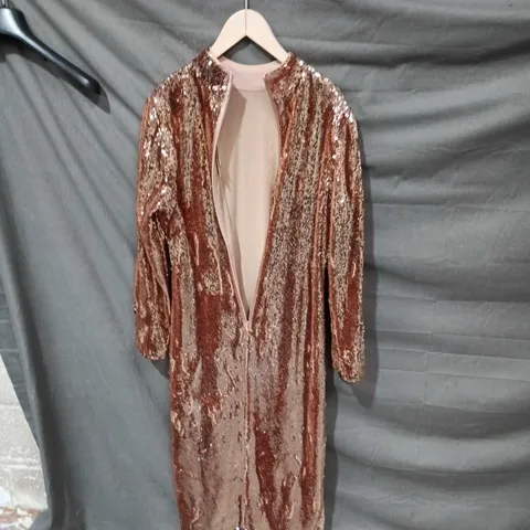 TED BAKER LONDON SEQUIN DRESS – ROSE GOLD, LONG SLEEVE SIZE L