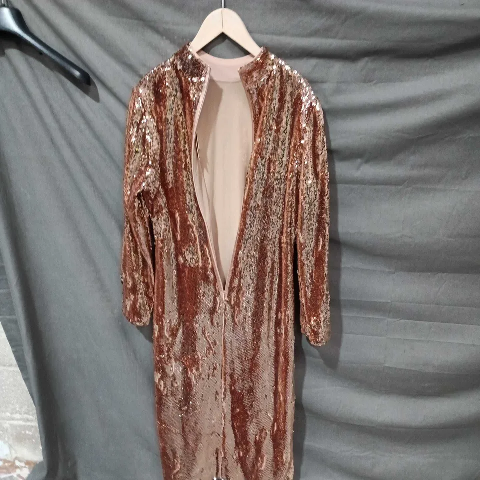 TED BAKER LONDON SEQUIN DRESS – ROSE GOLD, LONG SLEEVE SIZE L