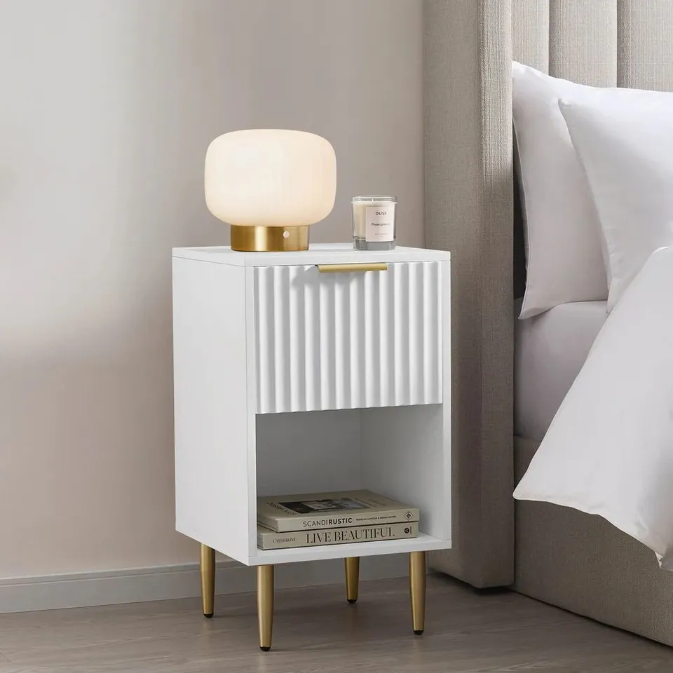 BOXED DUSK EVIE 1 DRAWER NIGHTSTAND - WARM WHITE (1 BOX)