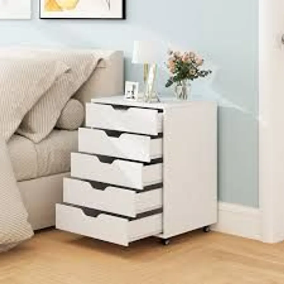 BOXED COSTWAY 5-DRAWER FILING CABINET MOBILE STORAGE CABINET WOOD TALLBOY CHEST OF DRAWERS BESIDE BEDROOM HOME OFFICE