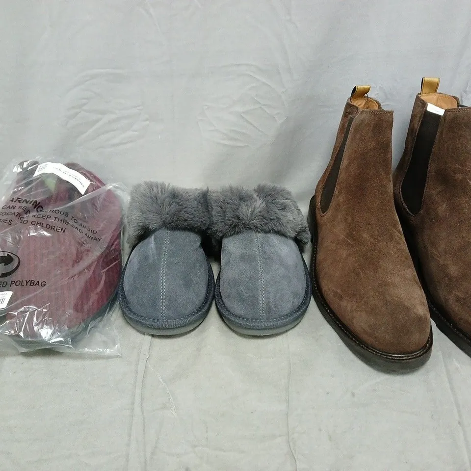 BOX OF APPROXIMATELY 15 ASSORTED PAIRS OF SHOES AND FOOTWEAR ITEMS IN VARIOUS COLOURS, STYLES, AND SIZES - COLLECTION ONLY