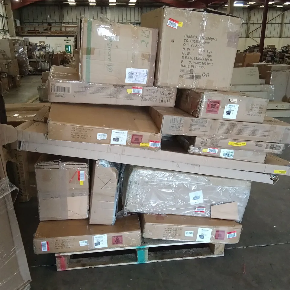 PALLET OF ASSORTED INCOMPLETE FURNITURE PARTS AND PIECES 