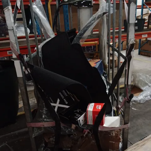 CAGE OF ASSORTED CAR PARTS AND PRODUCTS TO INCLUDE;WHEEL BEARING KIT,CAR MATS,OIL AIR FUEL HYDRAULIC,FUEL TANK,AIR FILTER,ETC