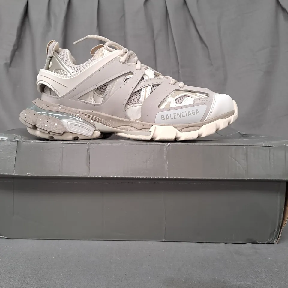 BOXED PAIR OF BALENCIAGA TRACK SNEAKERS IN BEIGE UK SIZE 5