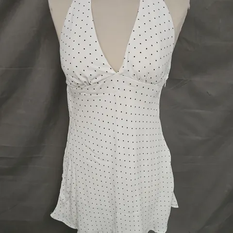 HOLLISTER HALTERNECK MINI DRESS IN WHITE/BLACK POLKA DOT SIZE XS