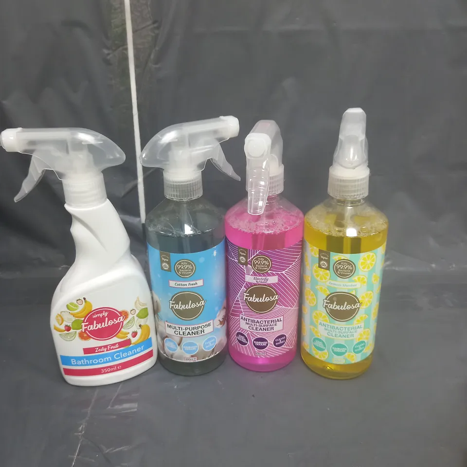 APPROXIMATELY 15 FABULOSA CLEANING PRODUCTS TO INCLUDE BATHROOM CLEANER AND MULTI PURPOSE CLEANER