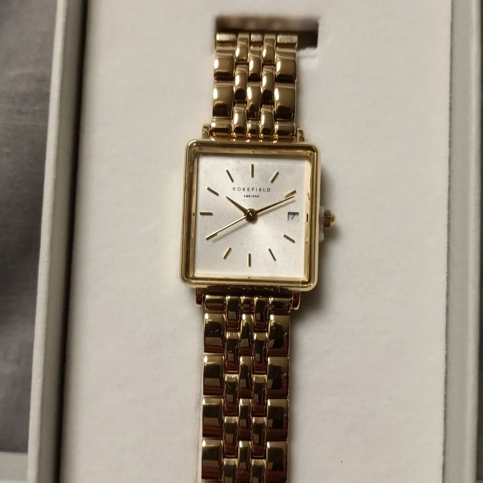 ROSEFIELD AMSTERDAM GOLD-TONE SQUARE FACE BRACELET WATCH – BOXED