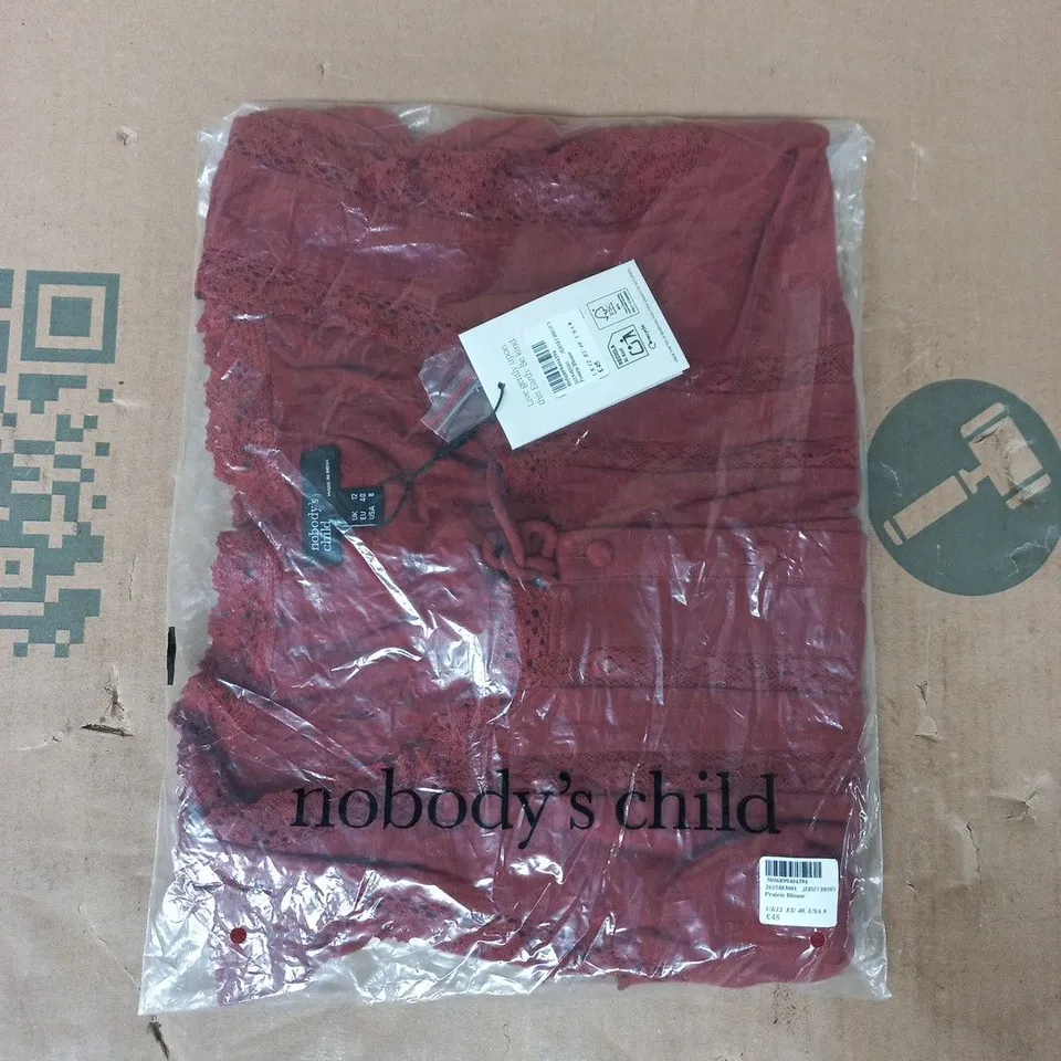 BAGGED NOBODY'S CHILD PRAIRIE BLOUSE IN JERSEY BROWN SIZE UK 12