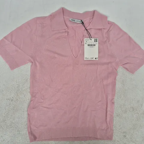 MANGO FITTED FINE-KNIT POLO TOP IN PINK SIZE XS