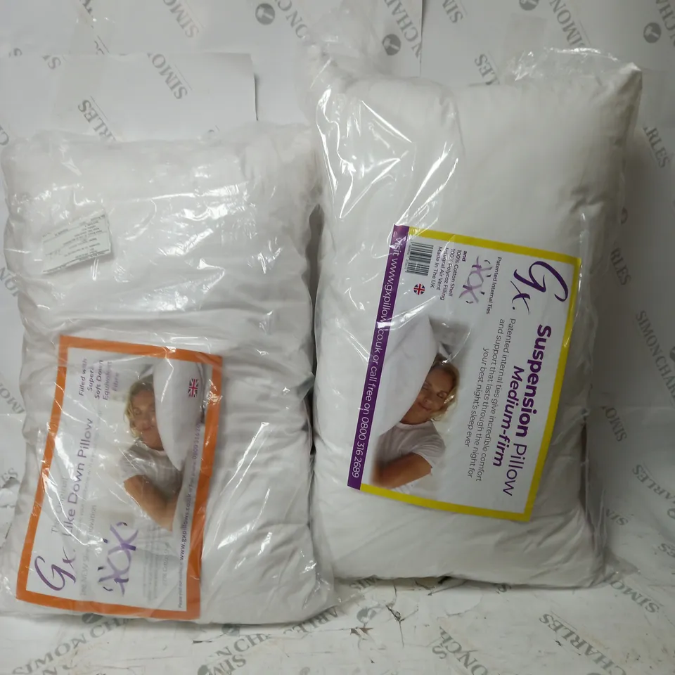 BOX OF 2 ASSORTED PILLOWS - X1LIKE DOWN, X1 SUSPENSION MEDIUM FIRM.