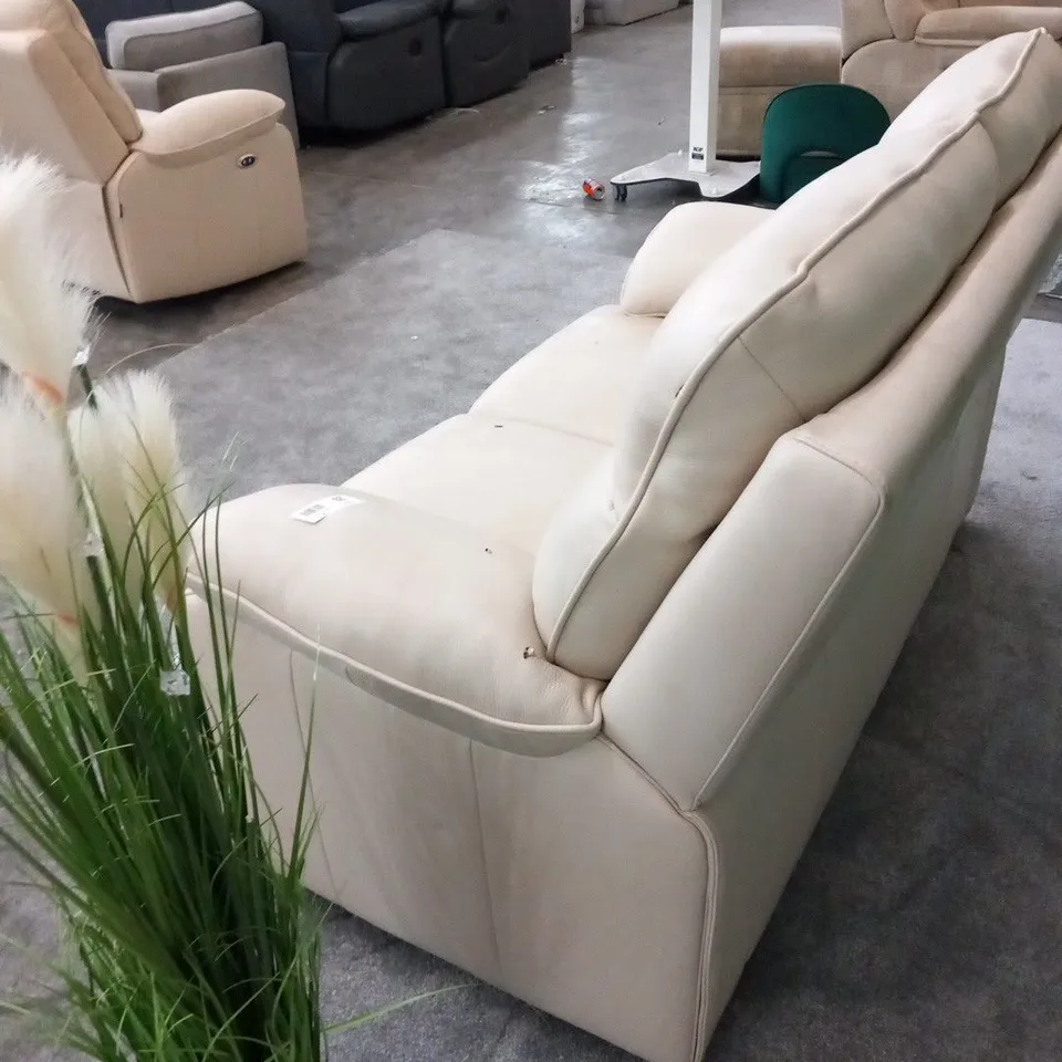 DESIGNER ITALIAN MADE LUGANO CREAM LEATHER TWO SEATER SOFA