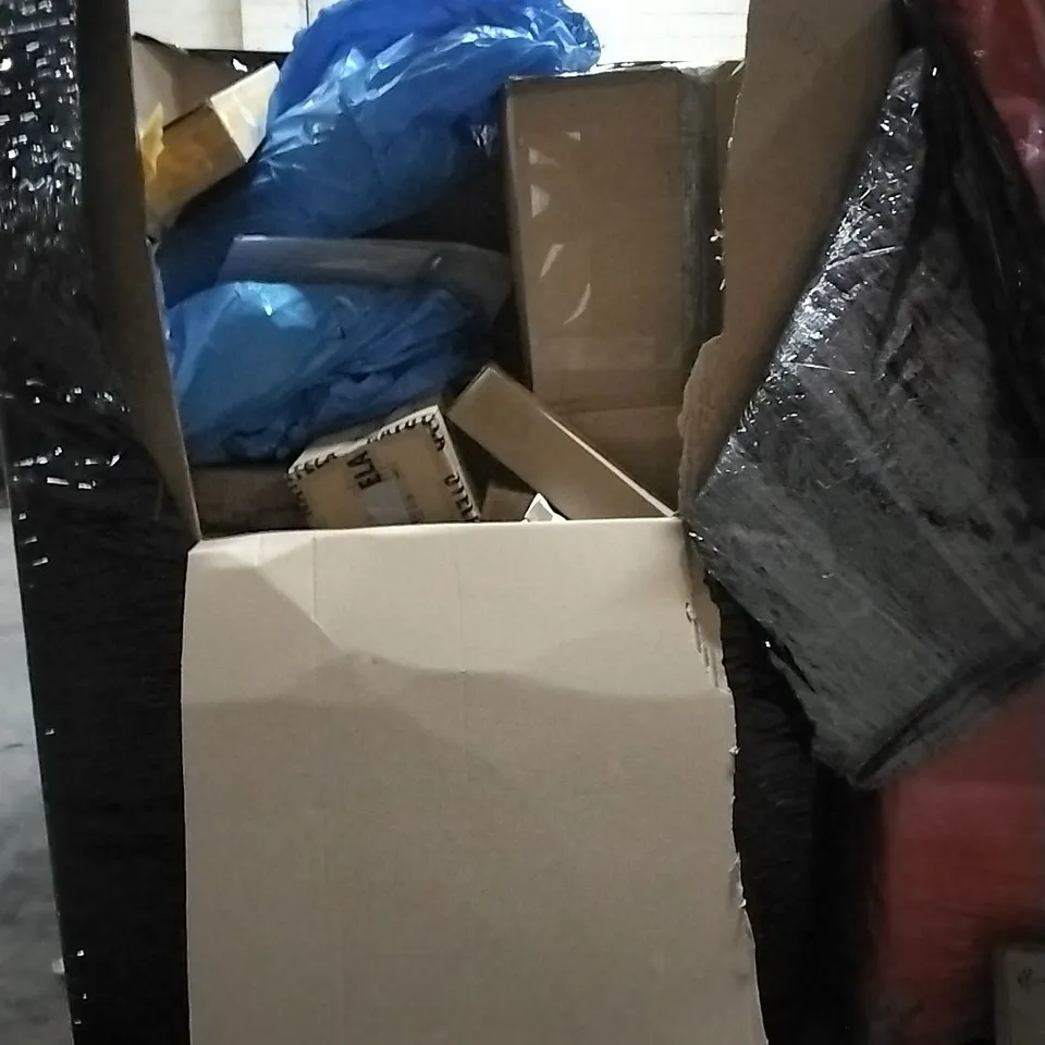 PALLET OF HOUSEHOLD ITEMS TO INCLUDE PORTABLE WOODEN SLANT BOARD, FESTIVE GARLAND, POE CAMERA SYSTEM AND OTHER ASSORTED ITEMS...