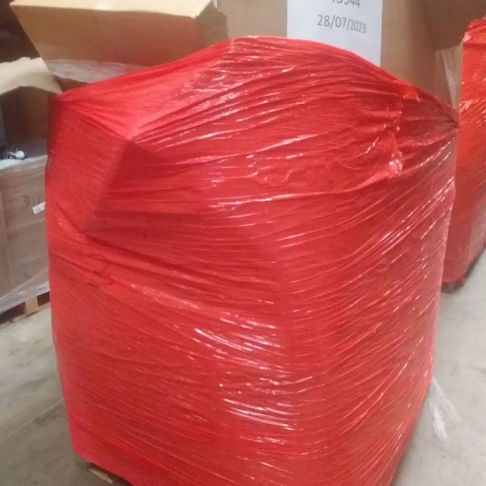 PALLET OF ASSORTED ITEMS INCLUDING AIR BED, LED LIGHT FITTING, HOSE, PURPLE SCHOOL BAG