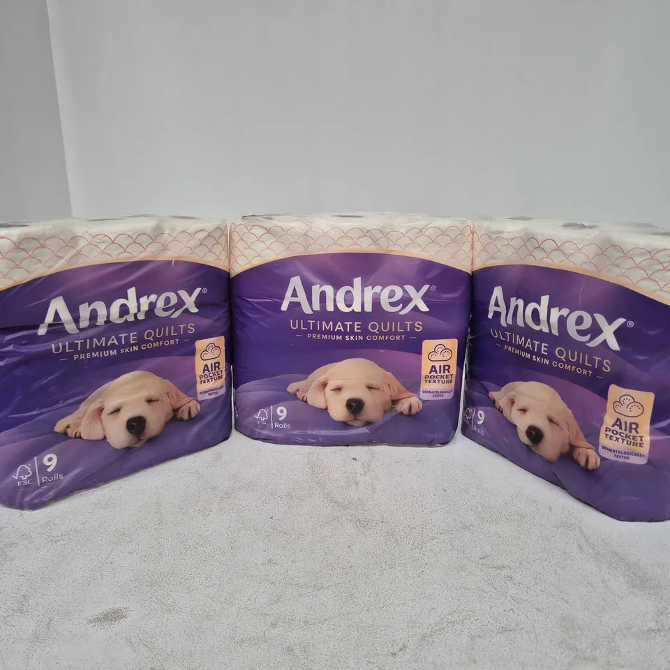 3 PACKS OF ANDREX ULTIMATE QUILTS (9 ROLLS PER PACK)