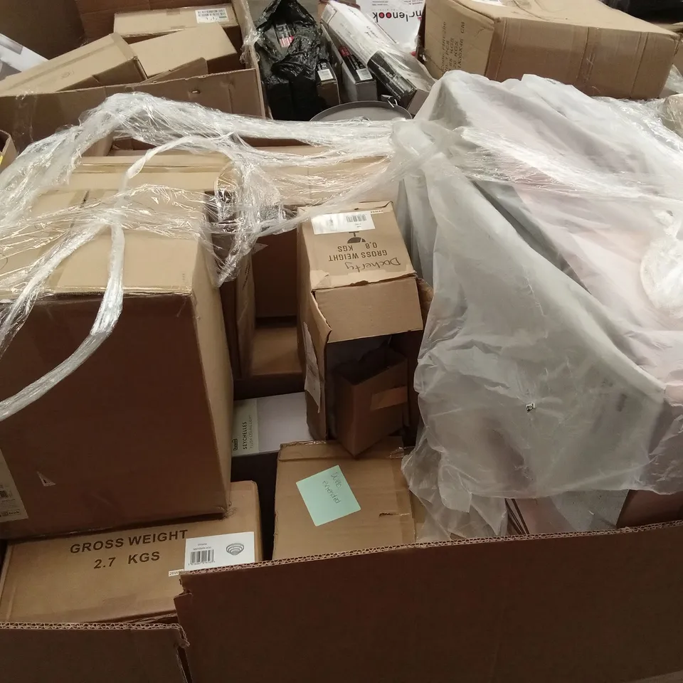 PALLET TO CONTAIN APPROXIMATELY 24 DESIGNER INDOOR LIGHTING PRODUCTS TO INCLUDE; CEILING LIGHTS, WALL LIGHTS, FLOOR LAMP ETC