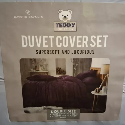 GAVENO CAVAILIA TEDDY DOUBLE DUVET COVER SET - AUBERGINE 