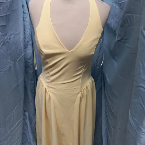NOBODYS CHILD AMIE BUTTER YELLOW HALTER NECK MIDI DRESS – UK 10