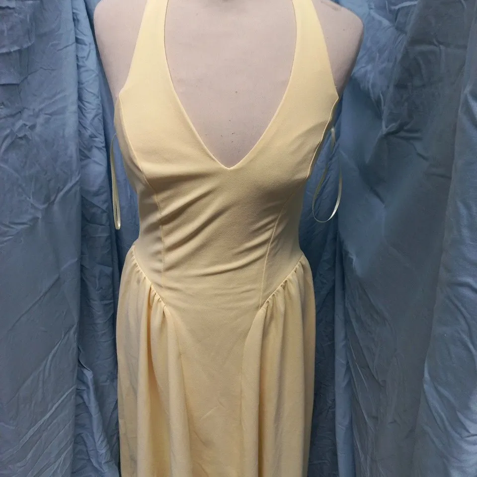 NOBODYS CHILD AMIE BUTTER YELLOW HALTER NECK MIDI DRESS – UK 10