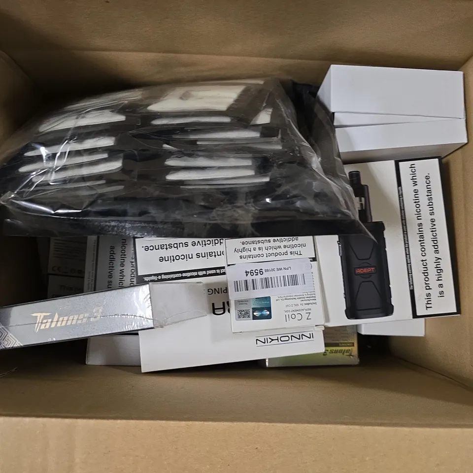 BOX OF APPROXIMATELY 18 ASSORTED E-CIGARETTES PRODUCTS TO INCLUDE - INNOKIN , HORIZONTECH TALONS 3 
