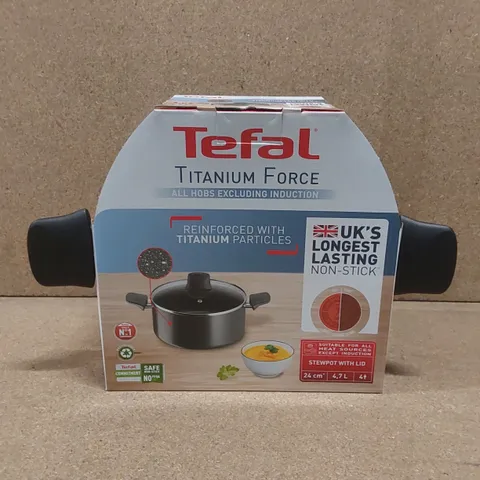 BOX OF 2 BRAND NEW TEFAL TITANIUM FORCE STEWPOTS WITH LIDS - 24cm