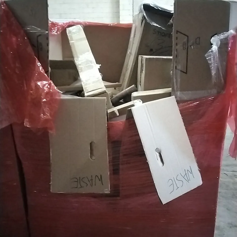 PALLET OF HOUSEHOLD ITEMS TO INCLUDE CEILING FAN WITH LIGHT, CHANDELIER CEILING LIGHT, CHEFMAN TURBOFRY,SHOWER SYSTEM AND OTHER ASSORTED ITEMS...