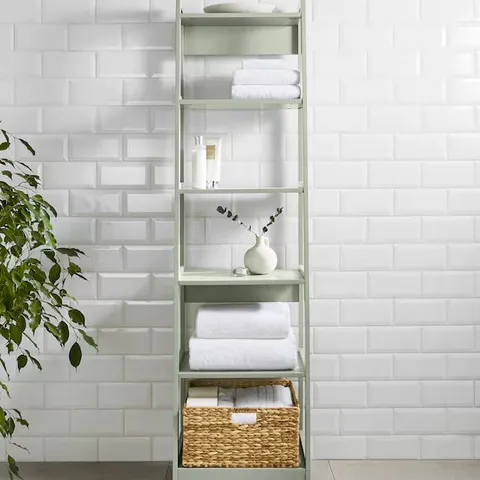 BOXED JULIPA KNIGHTON TALL LADDER SHELVING UNITE - SAGE