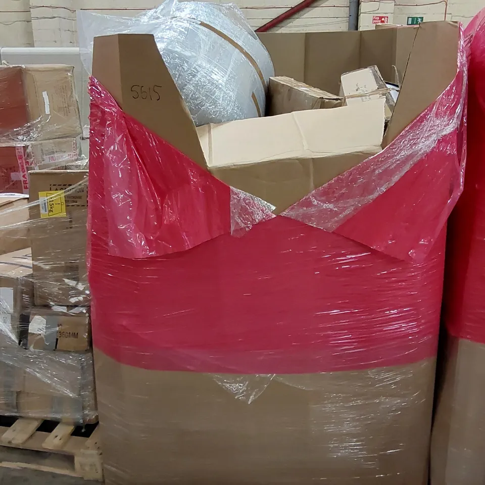 PALLET OF ASSORTED ITEMS INCLUDING: TURNTABLE HI-FI SYSTEM WITH SPEAKERS, SPACE HEATER, BLADELESS PURIFIER & HEATER FAN, BEDDING, MAT, TOILET SEAT