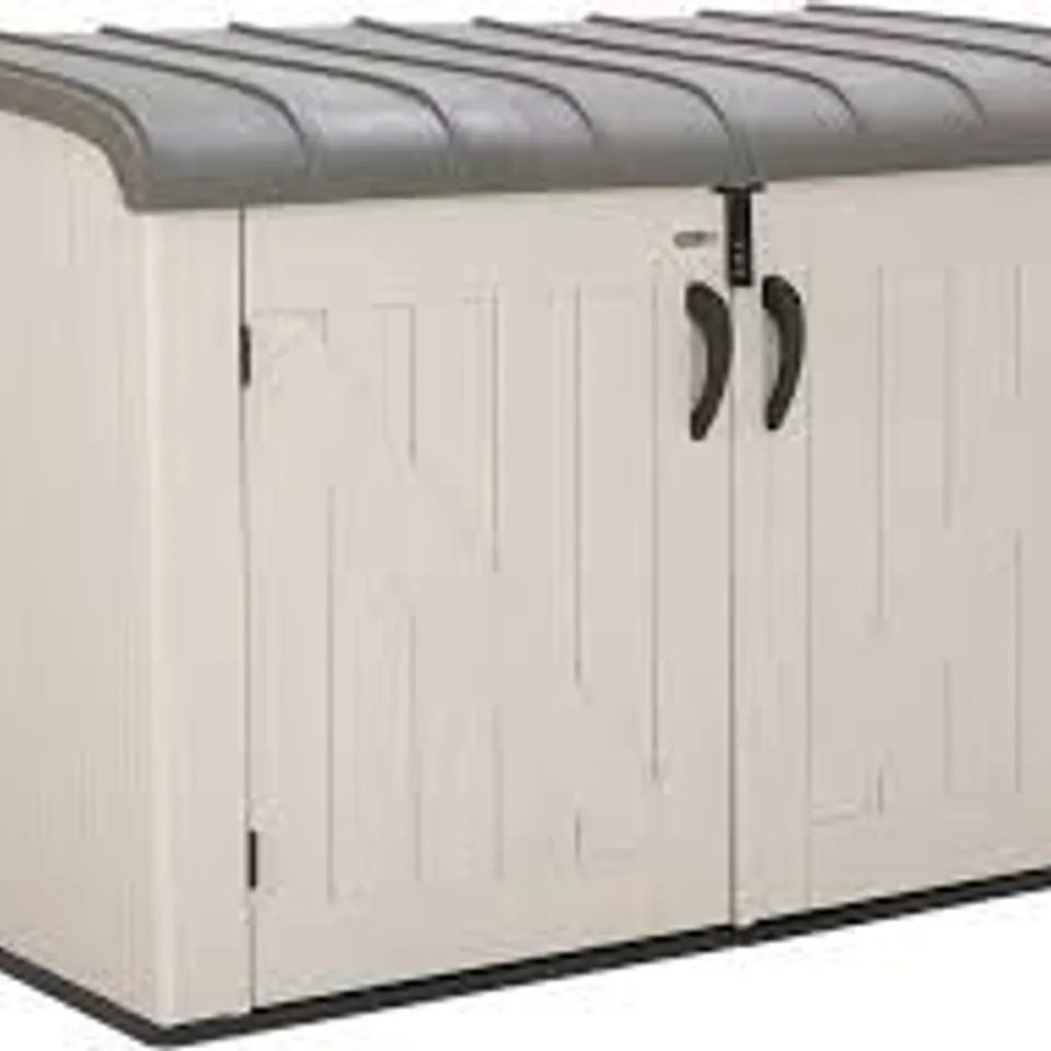 BOXED LIFETIME HORIZONTAL OUTDOOR STORAGE SHED - BEIGE/GREY (1 BOX)