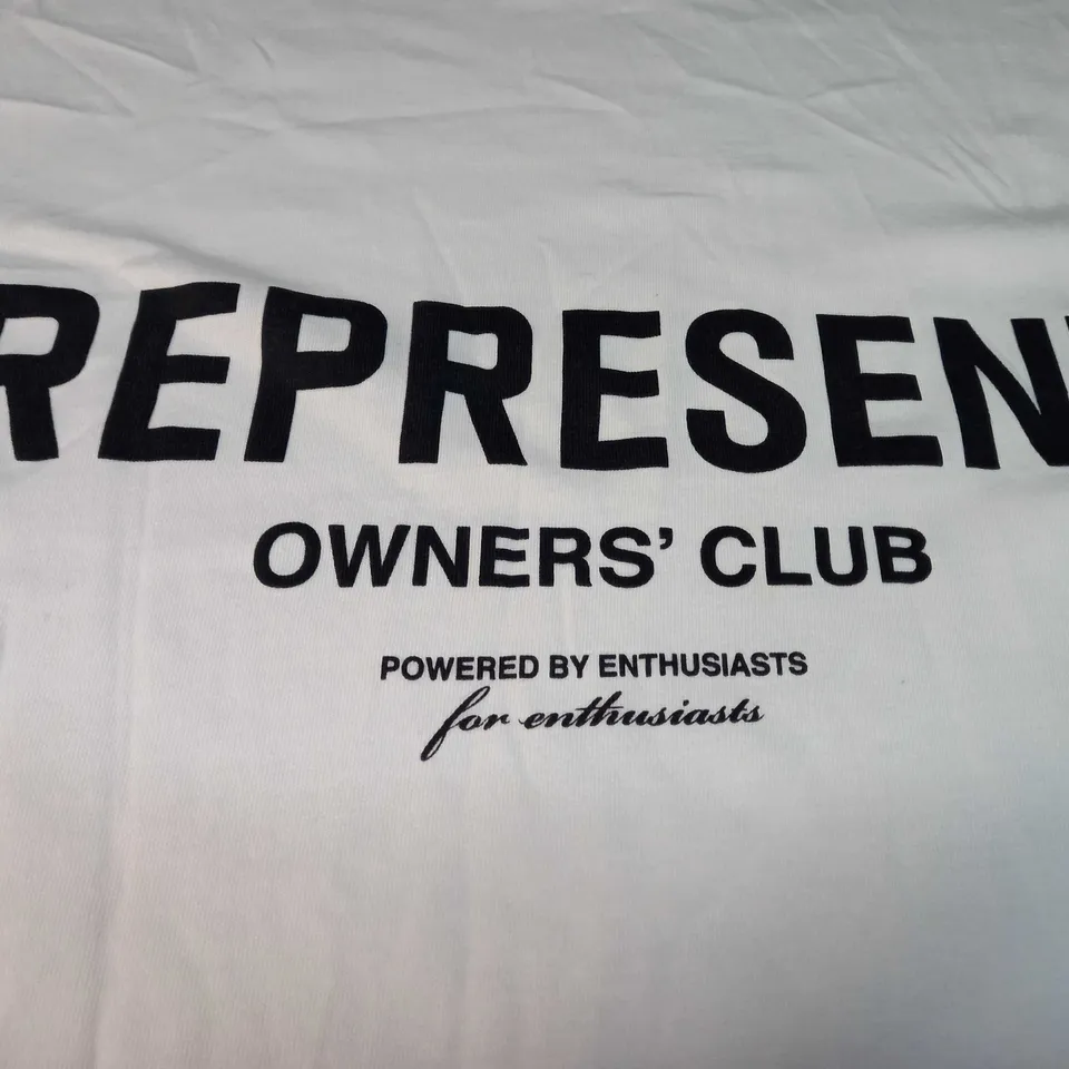 REPRESENT OFF WHITE/SLOGAN OVERSIZED T-SHIRT - SMALL