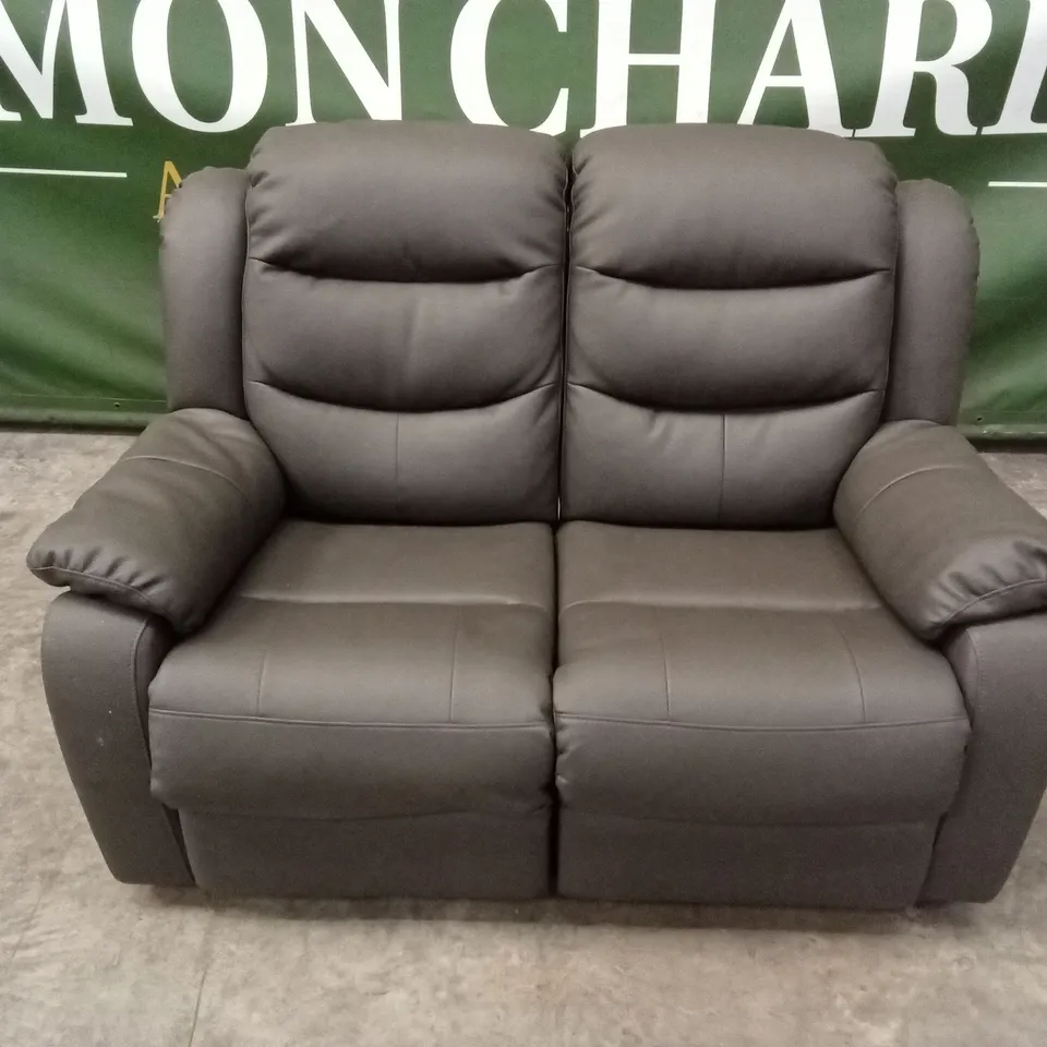 ROTHBURY LUXURY FAUX LEATHER HIGH BACK 2 SEATER MANUAL RECLINER SOFA - CHARCOAL RRP £629